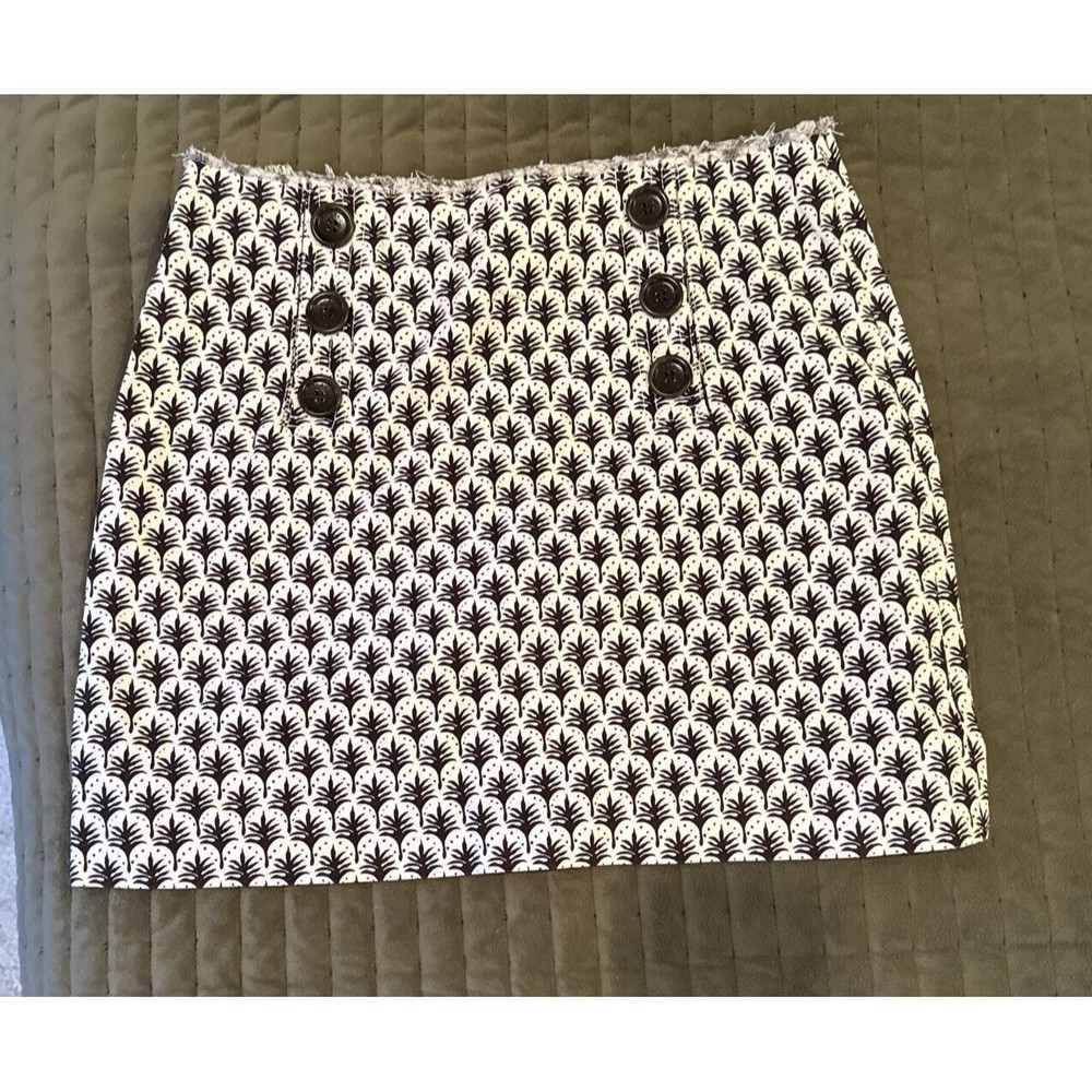 Tory Burch Black White Palm Abstract Cotton Denim Sailor Logo Button Skirt 2 S 4